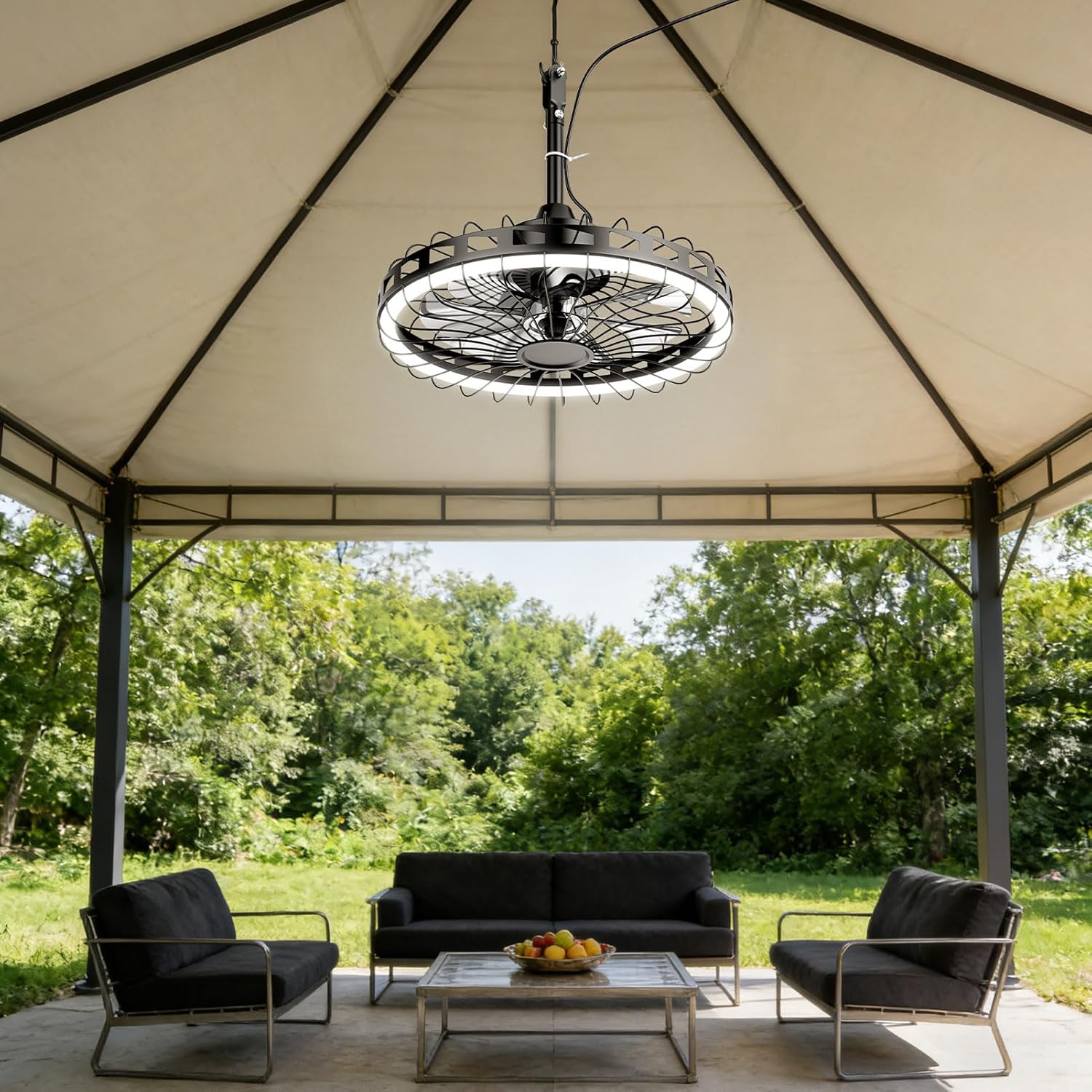 20" Outdoor Ceiling Fan with Light IP65 Plug In 3CCT Dimmable 6 Speed Patio