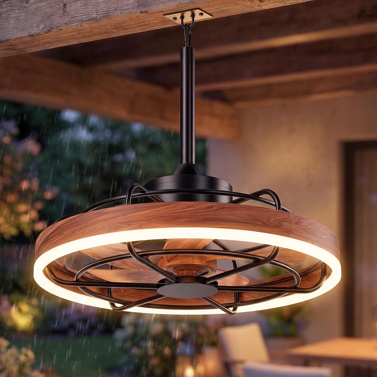 20" Outdoor Ceiling Fan with Light IP65 Plug In Remote App 3CCT Patio Gazebo